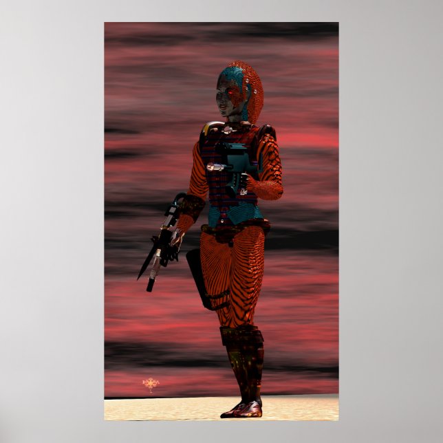 ARES CYBORG IN DESERT SUNSET Science Fiction Scifi Poster (Front)