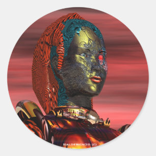 ARES CYBORG PORTRAIT Red Science Fiction Sci-Fi Classic Round Sticker