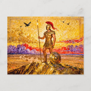 Ares in Armour Standing on Mountain with Spear Postcard