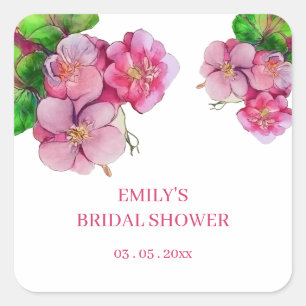 arge pink lovely flowers, flower flora watercolor square sticker