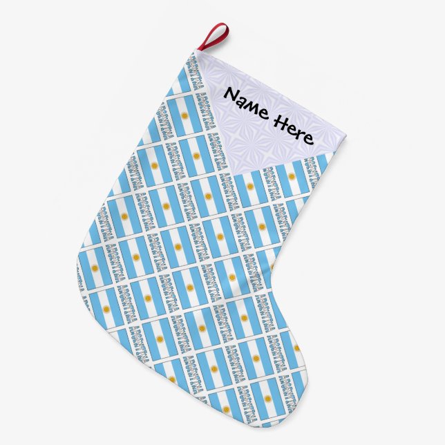 Argentina and Argentine Flag Tiled with Your Name Large Christmas Stocking (Front (Hanging))