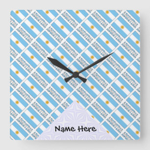 Argentina and Argentine Flag Tiled with Your Name  Square Wall Clock