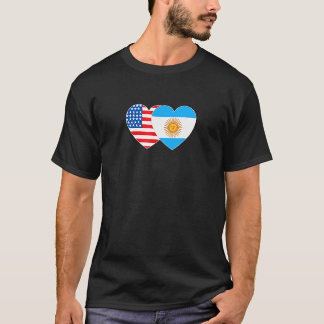 Argentina and USA Flag Twin Heart for Argentine Am T-Shirt (Front)