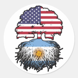 Argentina Argentine American USA Tree Roots Flag Classic Round Sticker