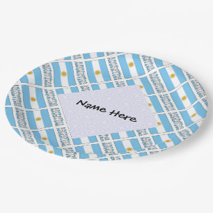 Argentina Argentine Flag Tiled Personalised  Paper Plate