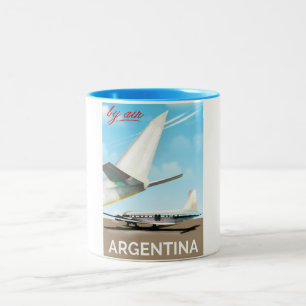 Argentina "By Air" vintage flight poster Two-Tone Coffee Mug