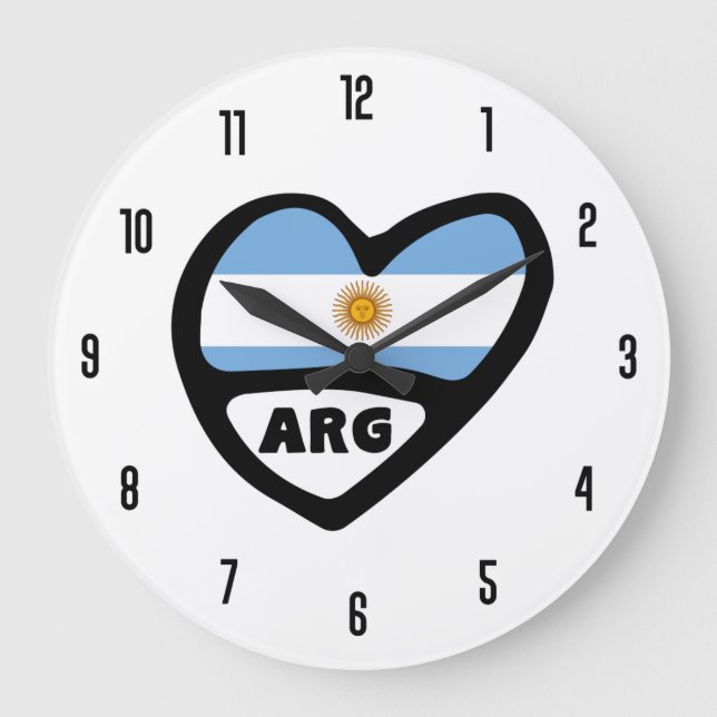 Argentina Country Code ARG Flag Heart Large Clock (Front)
