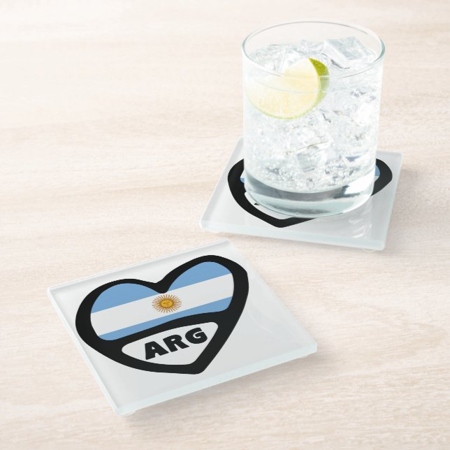 Argentina Country Code Flag Heart ARG Glass Coaster (Angled)