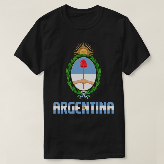 Argentina Flag and Coat Of Arms Patriotic T-Shirt (Design Front)