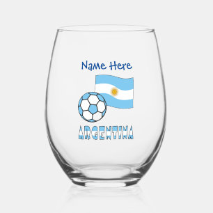Argentina Flag and Soccer Personalised Stemless Wine Glass