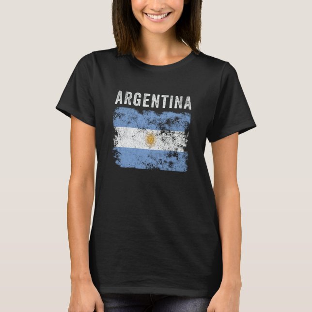 Argentina Flag Distressed Men Women Kids Argentine T-Shirt (Front)