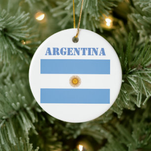 Argentina Flag Footballs Soccer Argentine Blue Ceramic Ornament