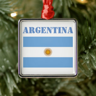 Argentina Flag Footballs Soccer Argentine Blue Metal Ornament