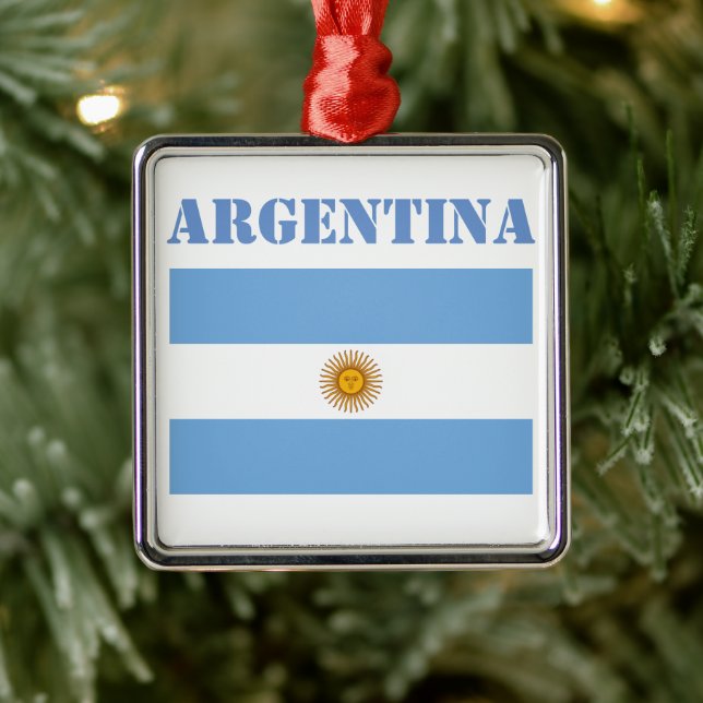 Argentina Flag Footballs Soccer Argentine Blue Metal Ornament (Tree)