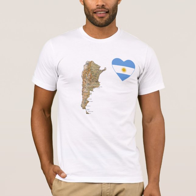 Argentina Flag Heart and Map T-Shirt (Front)