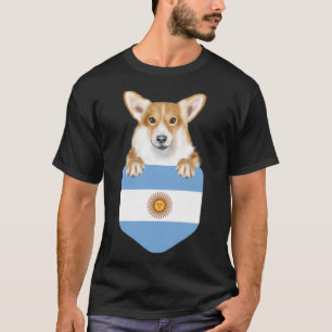 Argentina Flag Pembroke Welsh Corgi Dog In Pocket T-Shirt