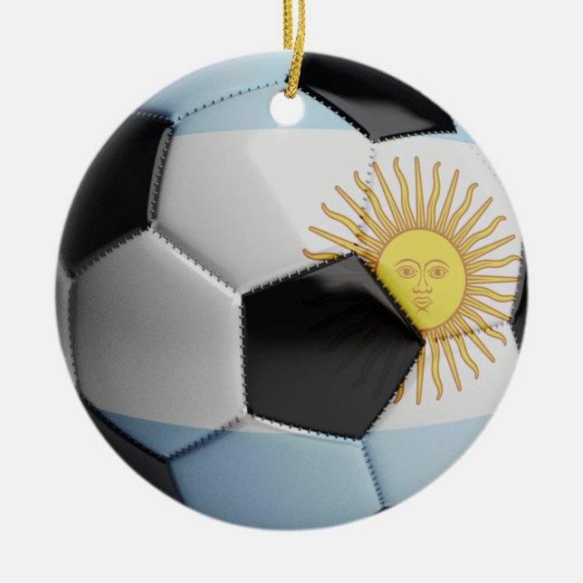 Argentina Flag Soccer Ball Ceramic Ornament (Front)