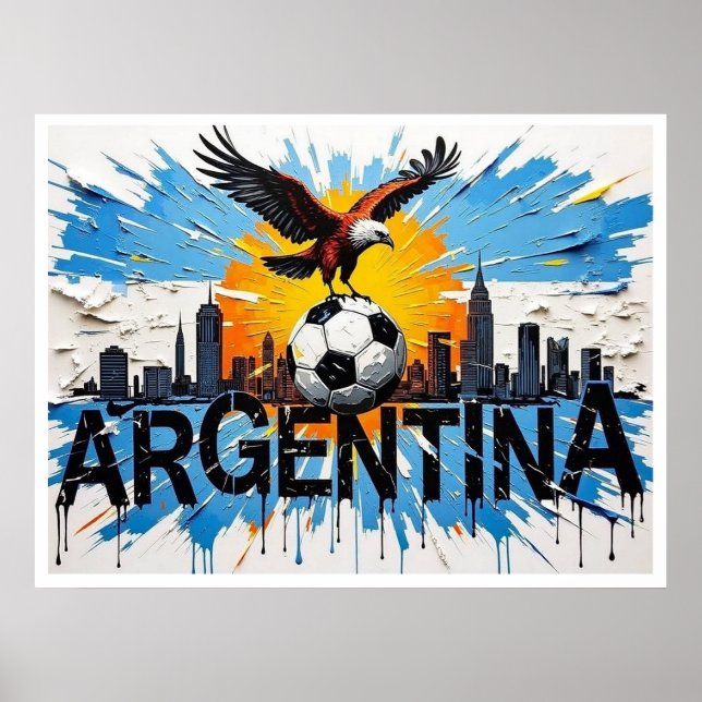 Argentina Football Skyline Oil Painting Style Art Poster (Front)