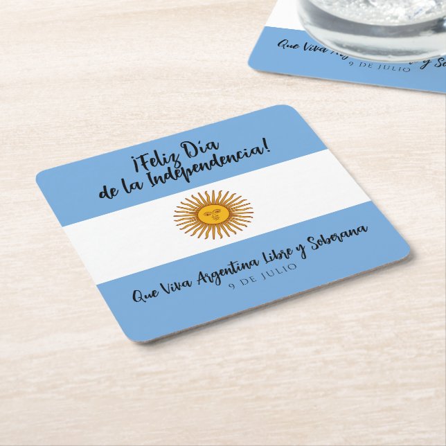 Argentina Independence Day Flag Square Paper Coaster (Angled)