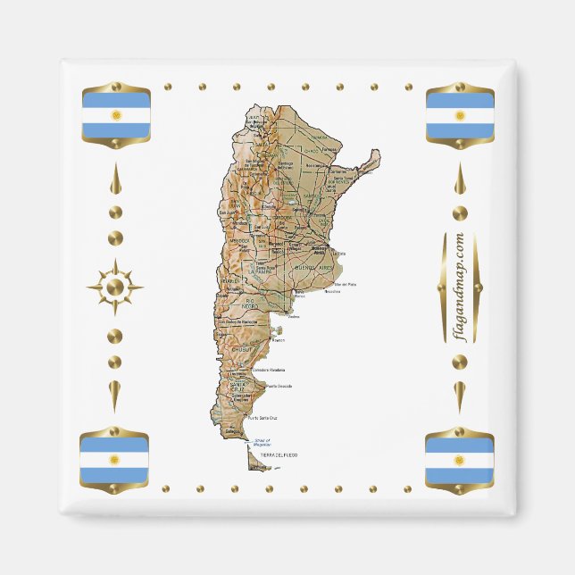 Argentina Map + Flags Magnet (Front)