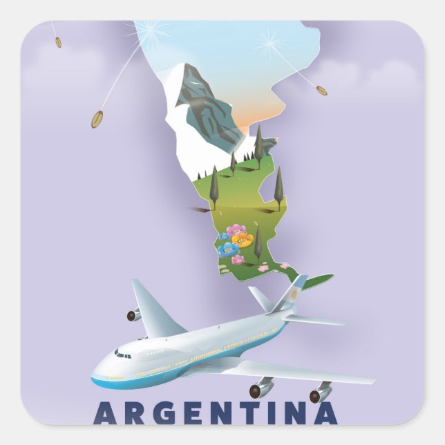 Argentina Map Travel poster Square Sticker (Front)