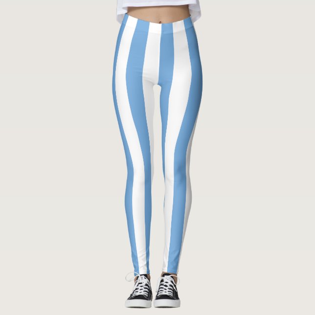 Argentina National Flag Colours Vertical Striped Leggings (Front)