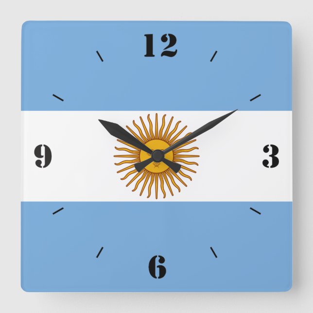 Argentina National Flag Patriotic Square Wall Clock (Front)