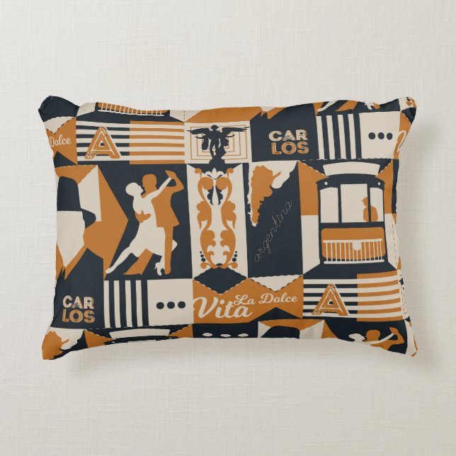 Argentina: Seamless Ethnic Illustration. Decorative Cushion (Front)