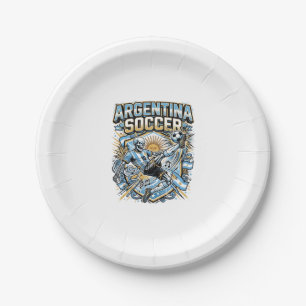 Argentina Soccer Skeleton Striker Nations Poster S Paper Plate