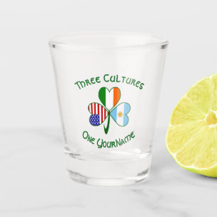 Argentina USA Ireland Flags Shamrock Personalised Shot Glass