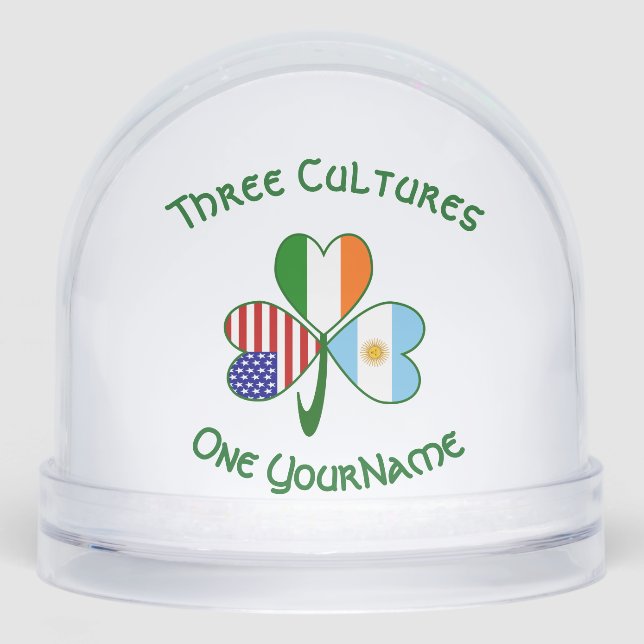 Argentina USA Ireland Flags Shamrock Personalised  Snowglobe (Front)