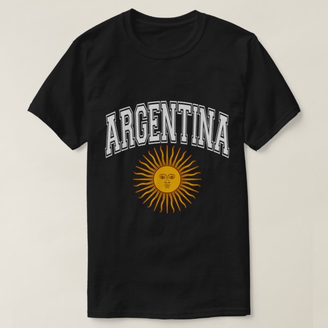 Argentina Varsity Style Sun of May White Text  T-Shirt (Design Front)