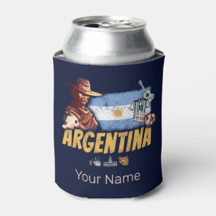 Argentina vintage gaucho with flag soccer ball Can Cooler