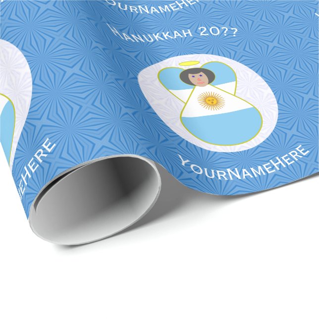 Argentine Angel Hanukkah Flag Personalised  Wrapping Paper (Roll Corner)