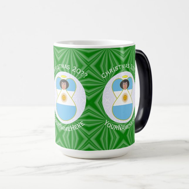 Argentine Christmas Angel Flag Personalised Magic Mug (Front Right)
