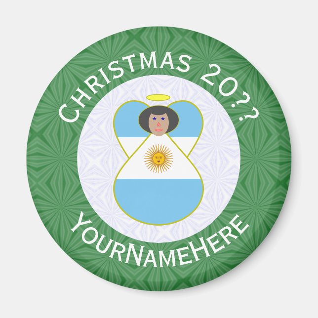 Argentine Flag Christmas Angel Personalised Magnet (Front)