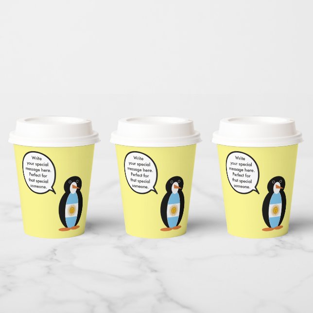 Argentine Flag Talking Ms Penguin Personalised Paper Cups (Multi)