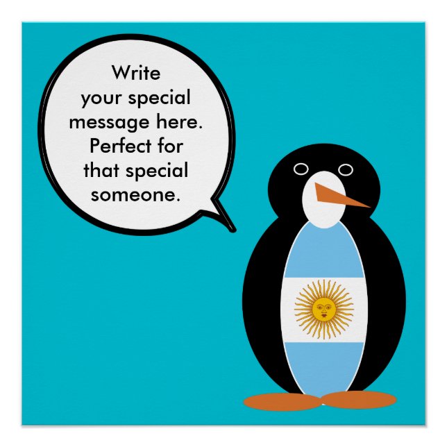 Argentine Flag Talking Ms Penguin Personalised Poster (Front)