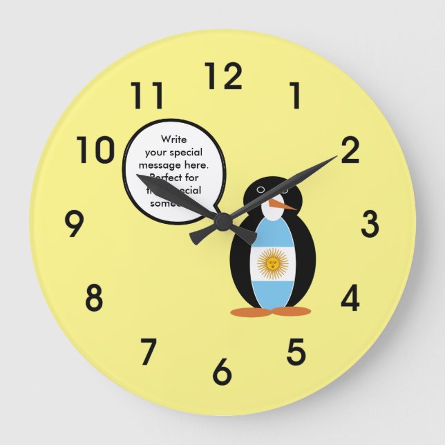 Argentine Flag Talking Ms Penguin Personalized Large Clock (Front)
