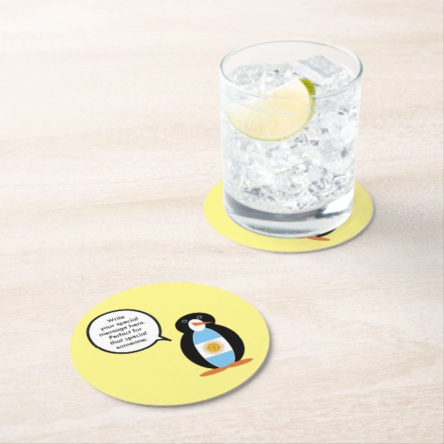 Argentine Flag Talking Ms Penguin  Round Paper Coaster (Insitu)