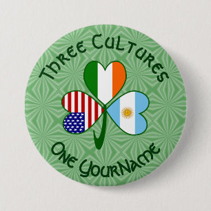Argentine Irish American Flag Shamrock Personalise 7.5 Cm Round Badge
