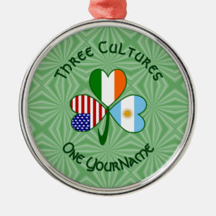 Argentine Irish American Flag Shamrock Personalise Metal Ornament