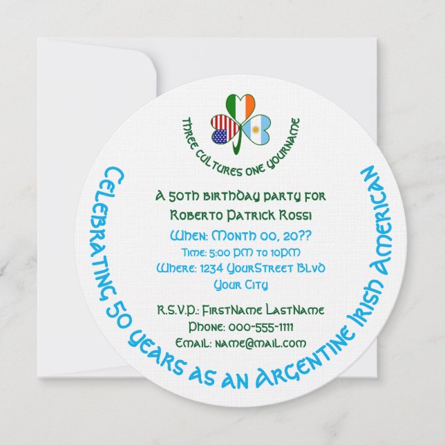 Argentine Irish American Shamrock Birthday Invitation (Front)