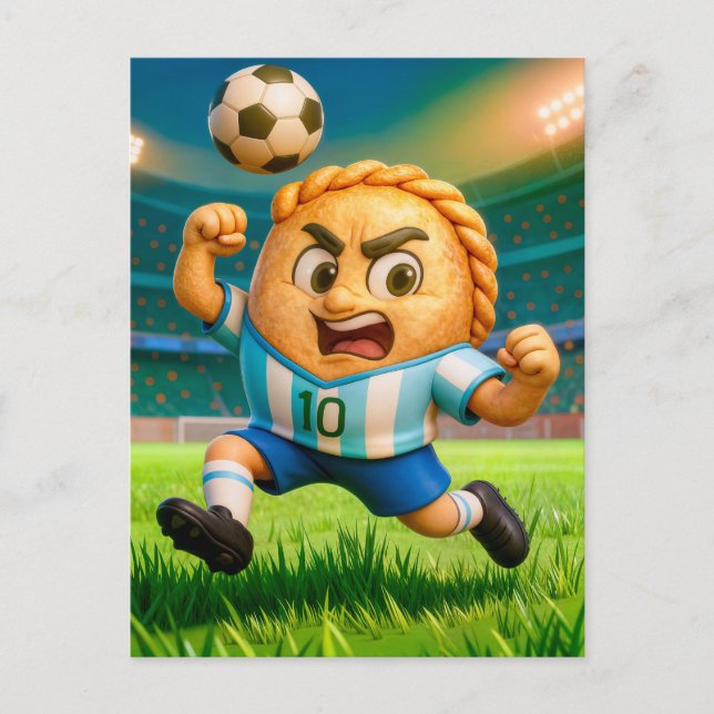 Argentinian empanada soccer player jumping for hea postcard (Front)