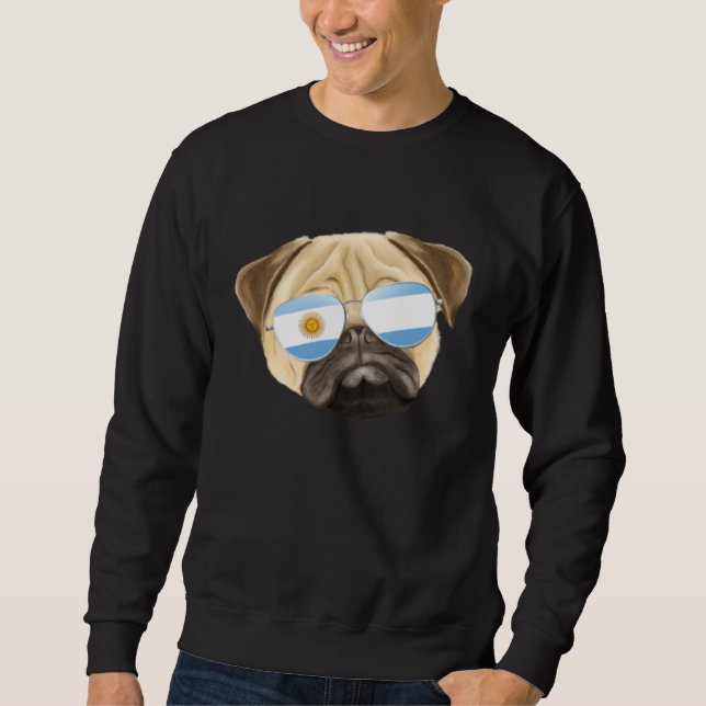 Argentinian Flag Pug Dog Argentina Pocket Sweatshirt (Front)