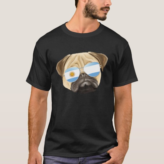 Argentinian Flag Pug Dog Argentina Pocket T-Shirt (Front)