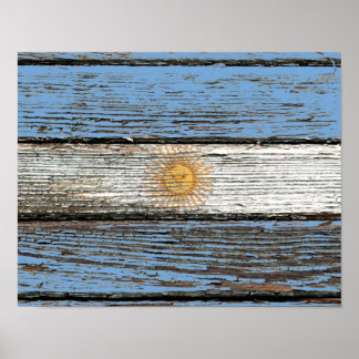 Argentinian Flag with Rough Wood Grain Effect Poster