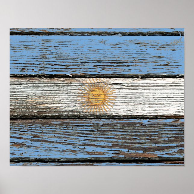 Argentinian Flag with Rough Wood Grain Effect Poster (Front)