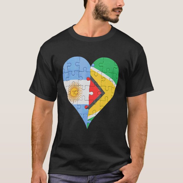 Argentinian Guyanese Flag Heart T-Shirt (Front)