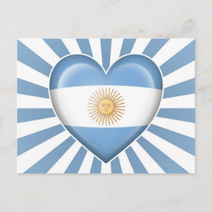 Argentinian Heart Flag with Star Burst Postcard